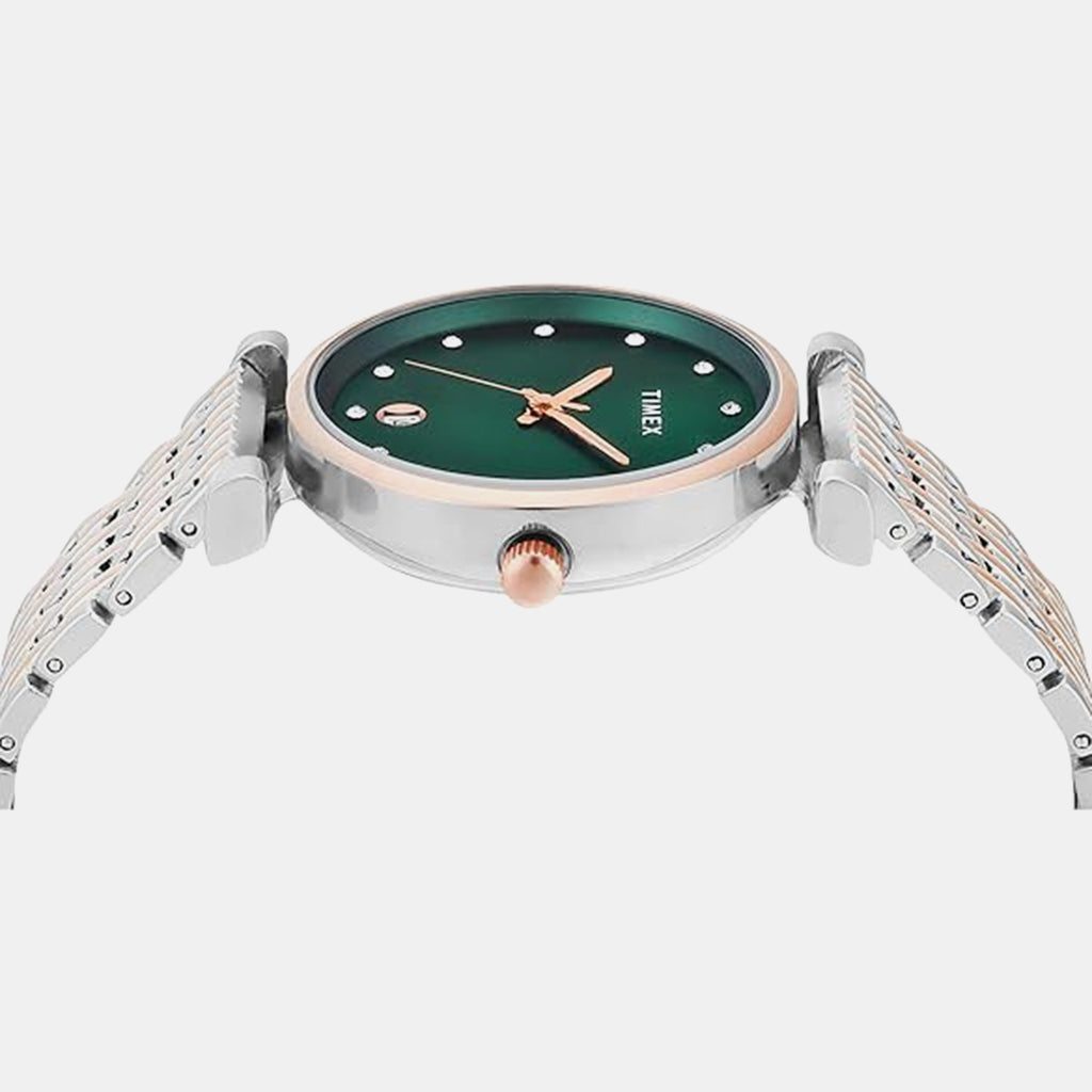 Fashion Women Quartz Green Dial Analog Stainless Steel Watch TWEL21603