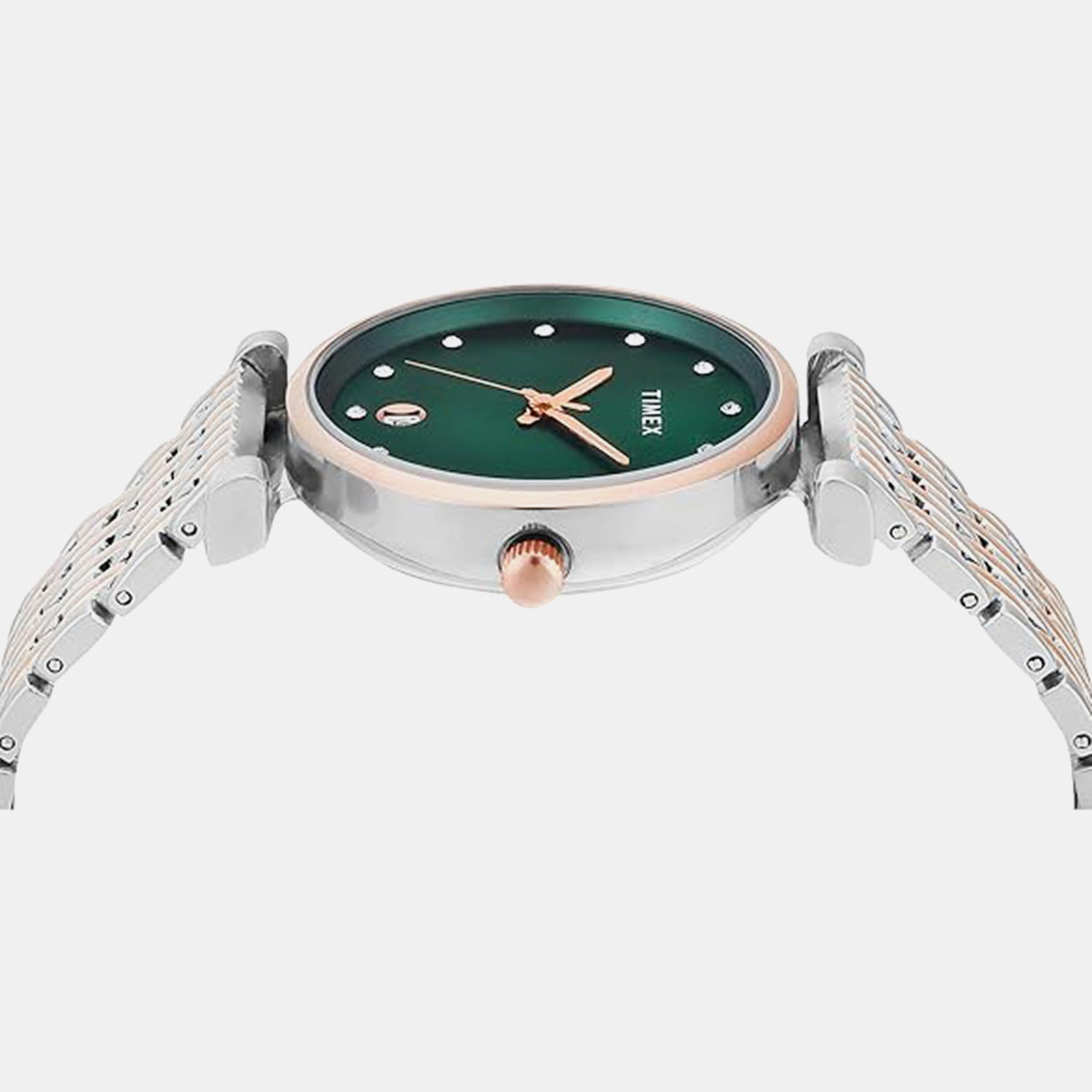 Fashion Women Quartz Green Dial Analog Stainless Steel Watch TWEL21603