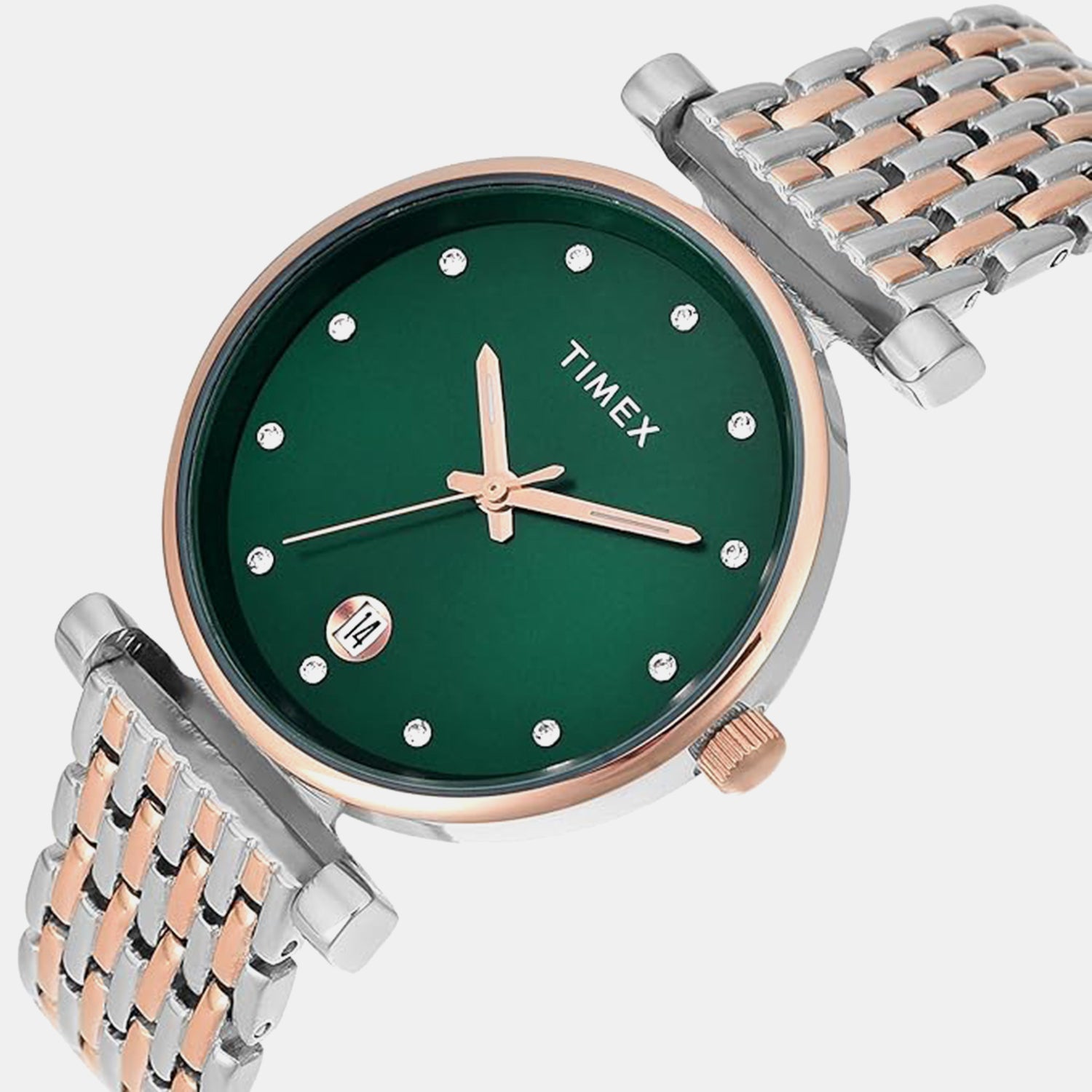 Fashion Women Quartz Green Dial Analog Stainless Steel Watch TWEL21603