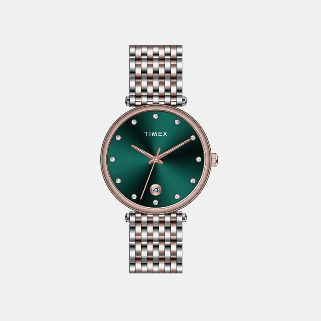 Fashion Women Quartz Green Dial Analog Stainless Steel Watch TWEL21603