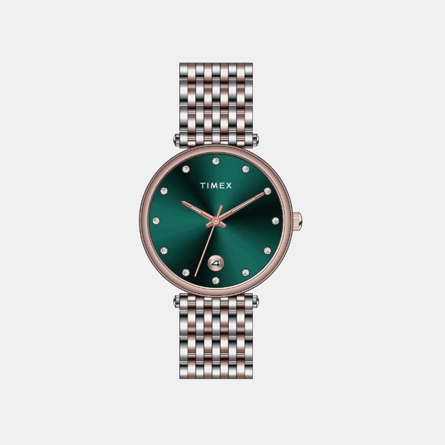 Fashion Women Quartz Green Dial Analog Stainless Steel Watch TWEL21603