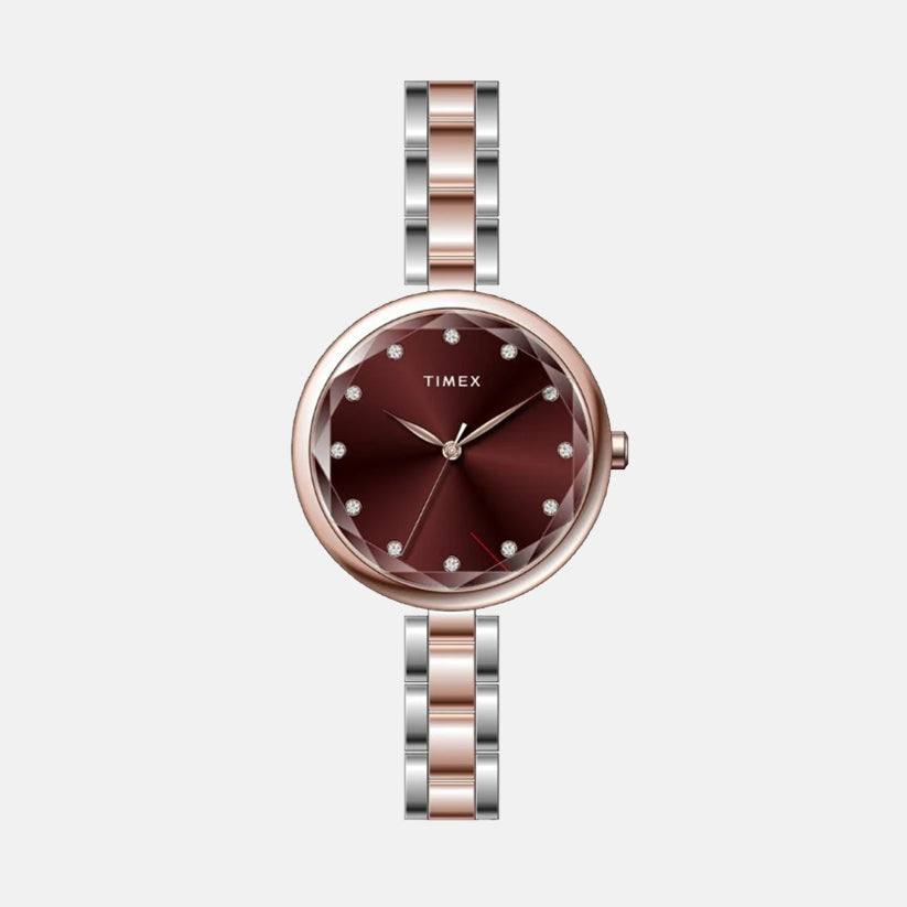 Women Quartz Maroon Dial Analog Stainless Steel Watch TWEL21702