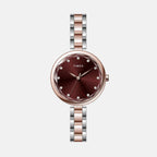 Women Quartz Maroon Dial Analog Stainless Steel Watch TWEL21702