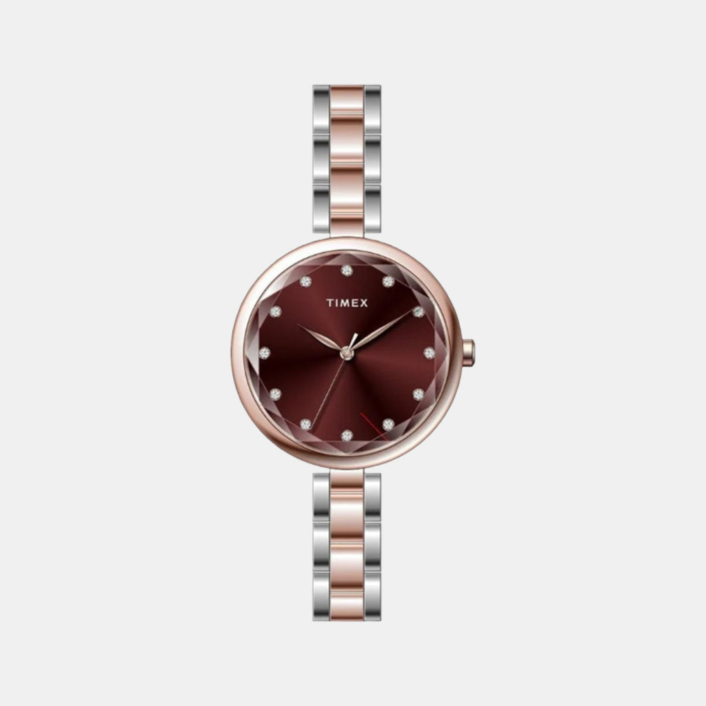 Women Quartz Maroon Dial Analog Stainless Steel Watch TWEL21702