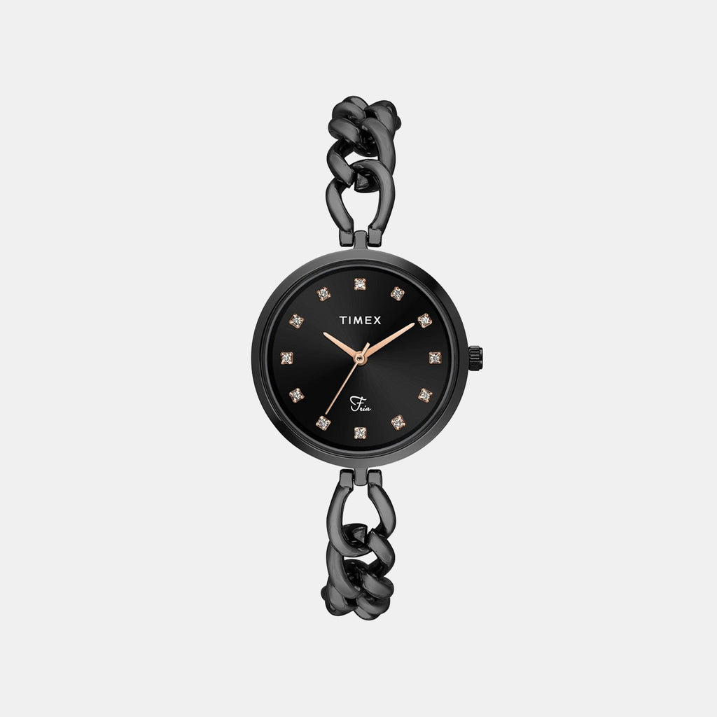 Fria Women Quartz Black Dial Analog Brass Watch TWEL23804