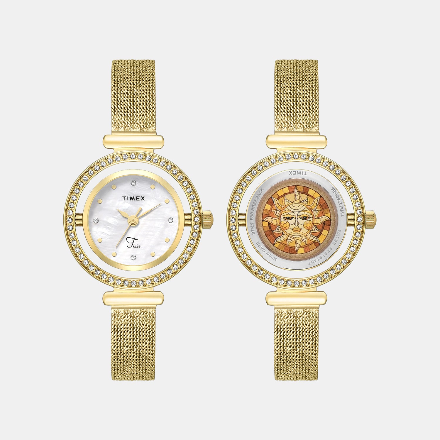 Fria Women Quartz Mother Of Pearl Dial Analog Mesh Watch TWEL27801