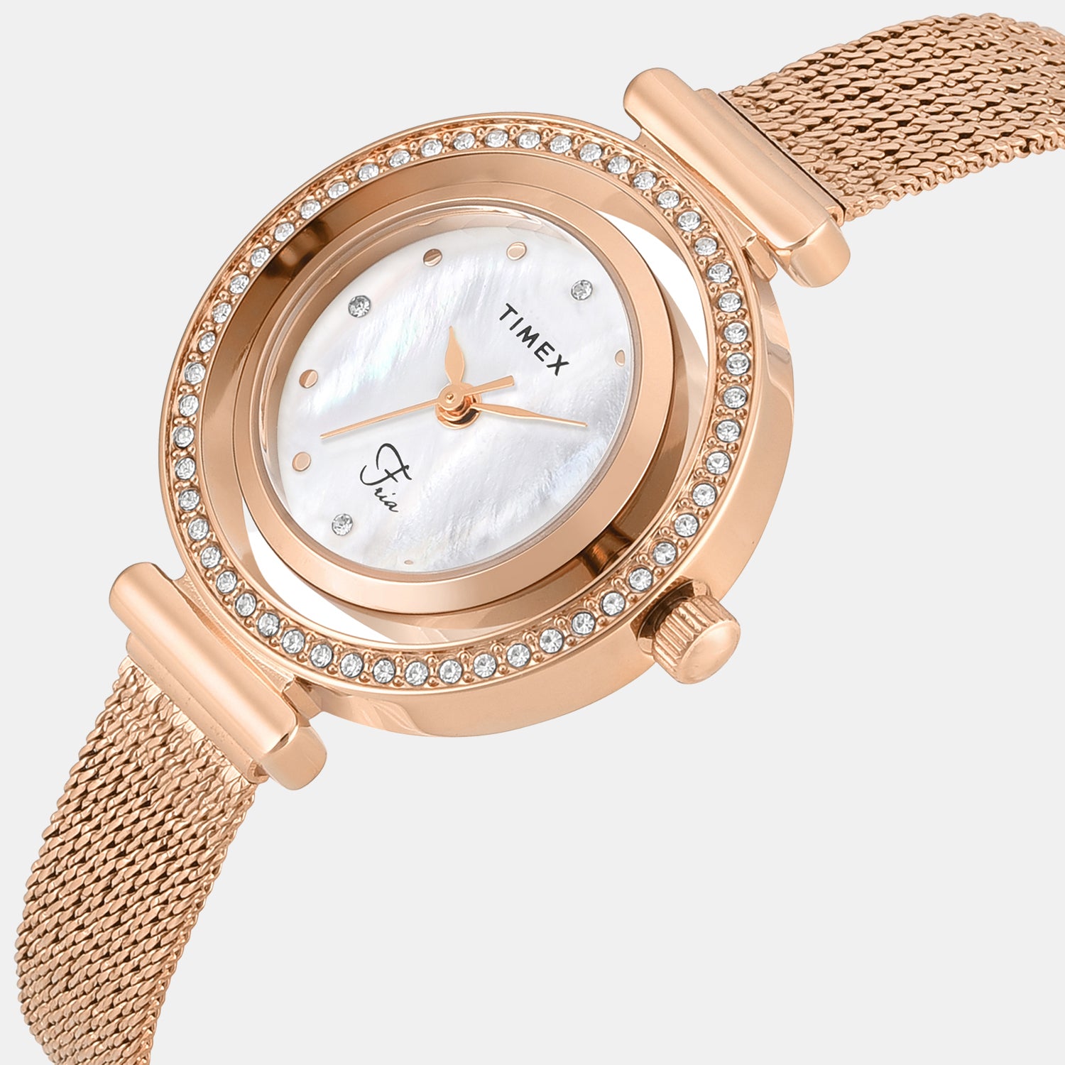 Fria Women Quartz Mother Of Pearl Dial Analog Mesh Watch TWEL27802