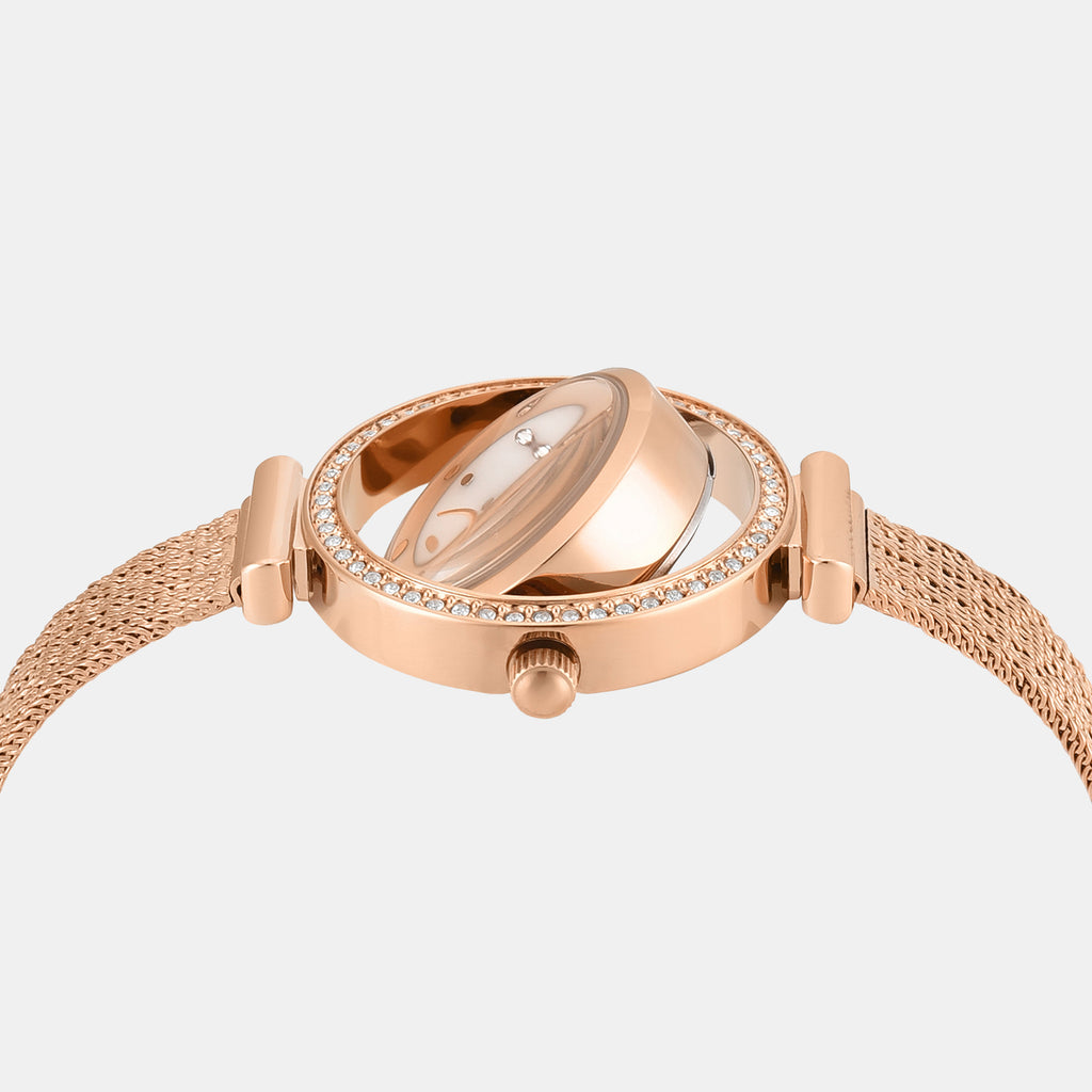 Fria Women Quartz Mother Of Pearl Dial Analog Mesh Watch TWEL27802