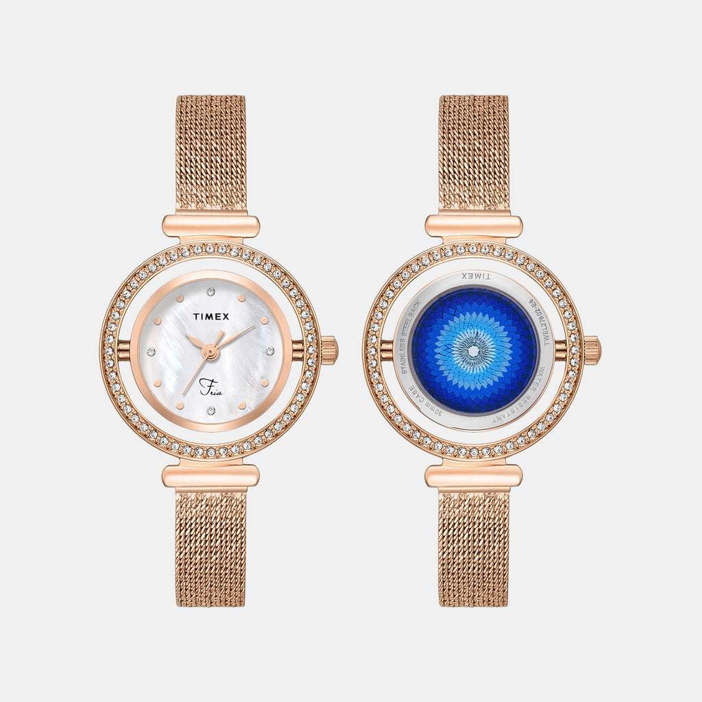 Fria Women Quartz Mother Of Pearl Dial Analog Mesh Watch TWEL27802