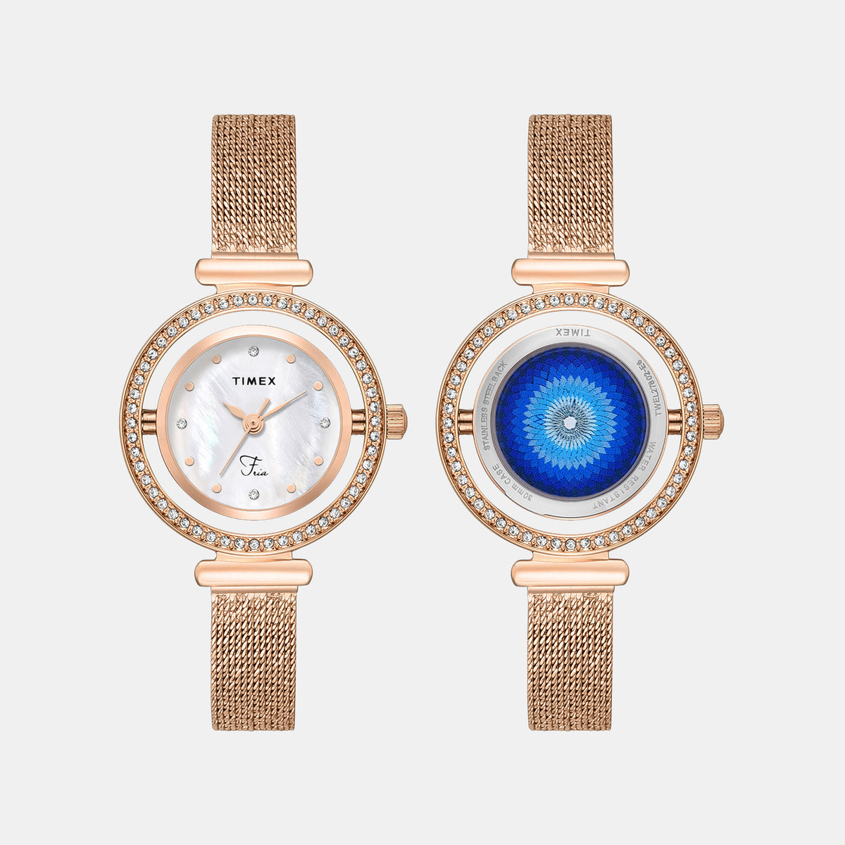 Fria Women Quartz Mother Of Pearl Dial Analog Mesh Watch TWEL27802