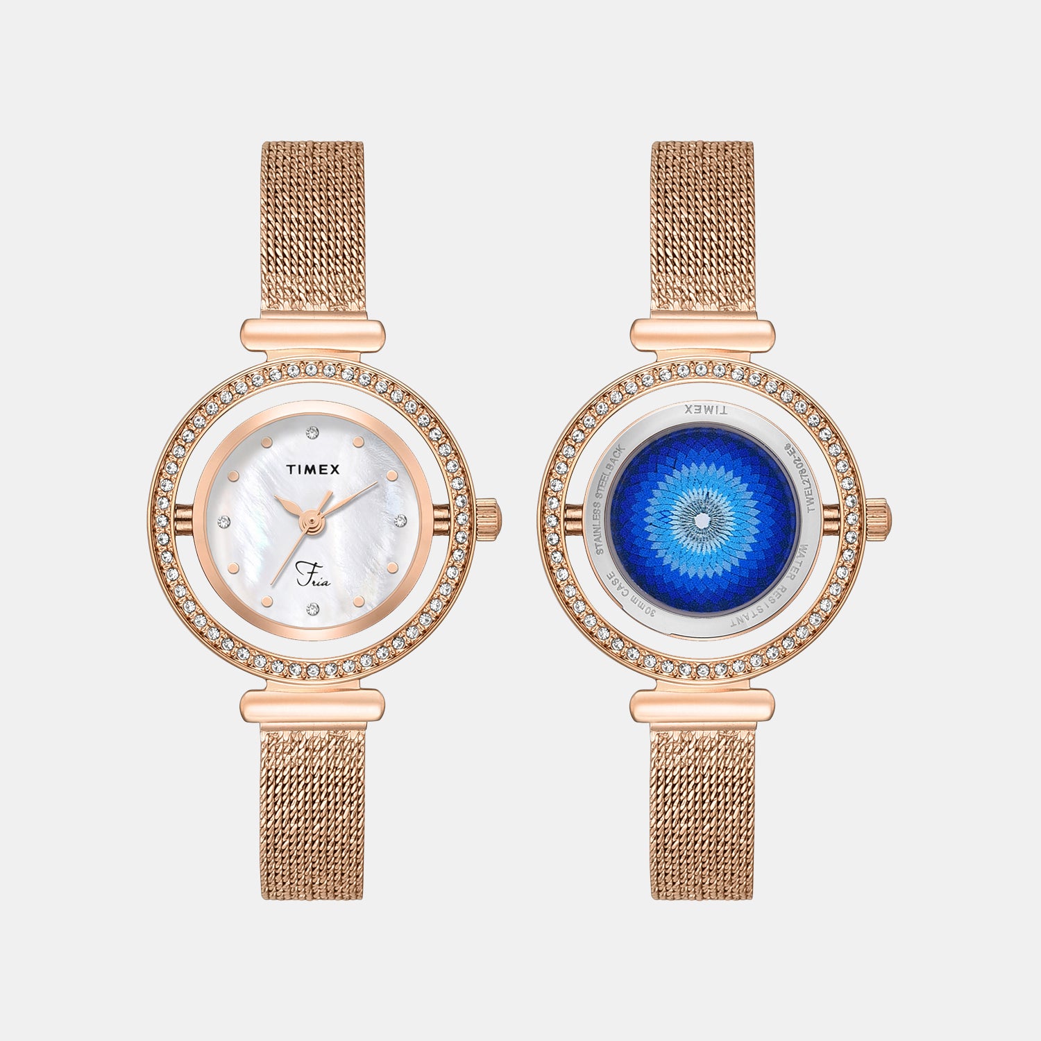 Fria Women Quartz Mother Of Pearl Dial Analog Mesh Watch TWEL27802