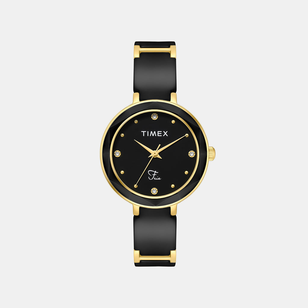 Fria Women Quartz Black Dial Analog Stainless Steel Watch TWEL28002