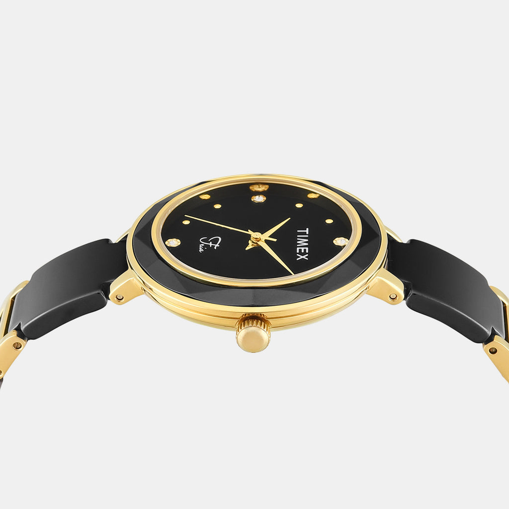 Fria Women Quartz Black Dial Analog Stainless Steel Watch TWEL28002