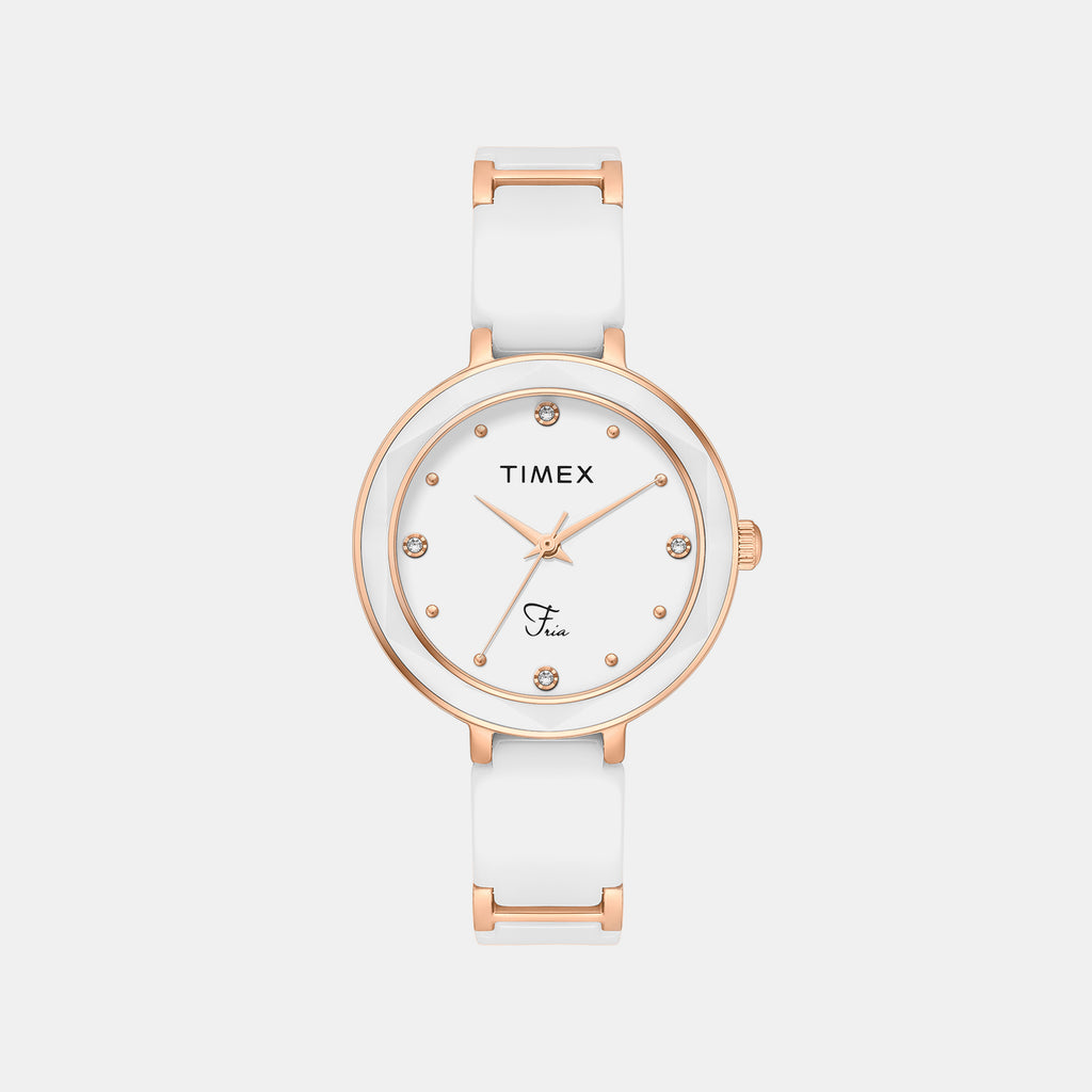 Fria Women Quartz White Dial Analog Stainless Steel Watch TWEL28003