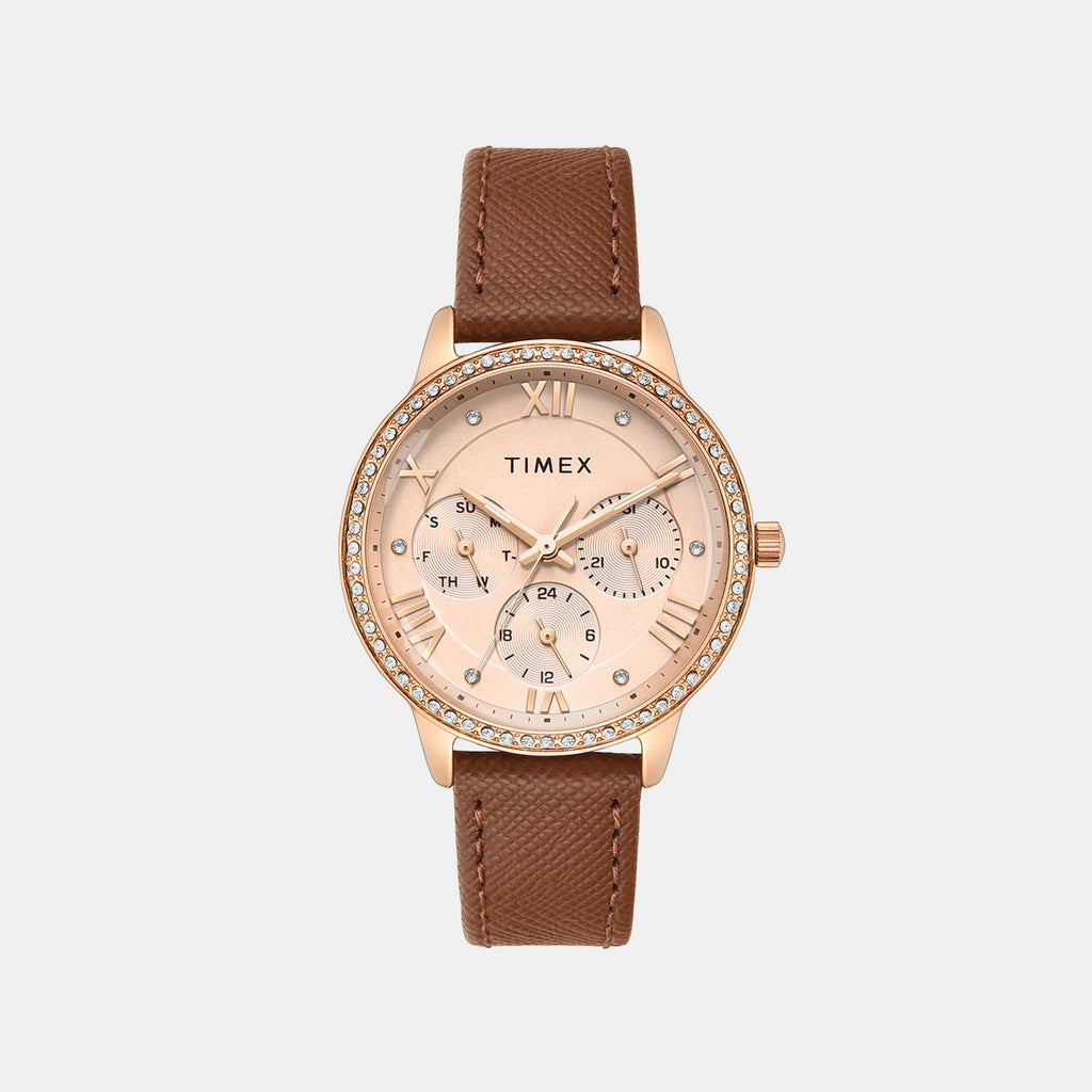 Trendline Women Quartz Rose Gold Dial Multi-Function Leather Watch TWEL29000
