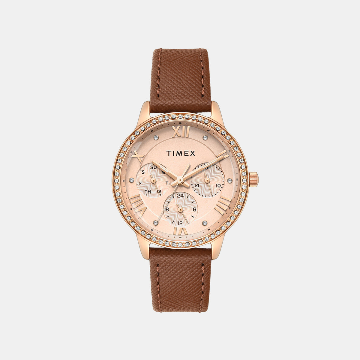 Trendline Women Quartz Rose Gold Dial Multi-Function Leather Watch TWEL29000