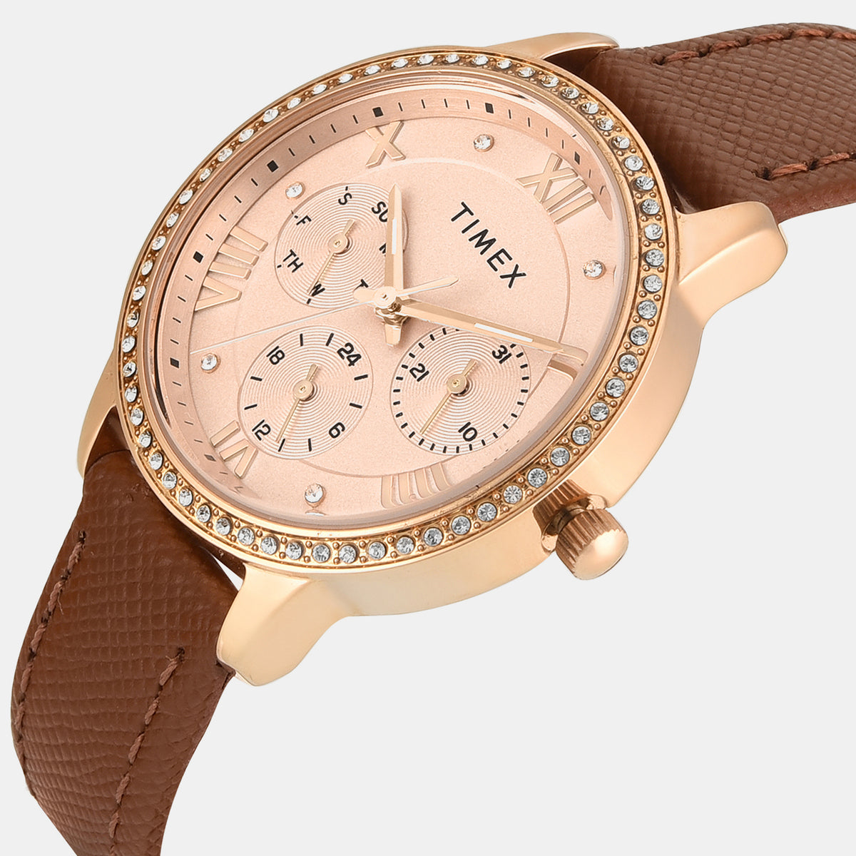 Trendline Women Quartz Rose Gold Dial Multi-Function Leather Watch TWEL29000