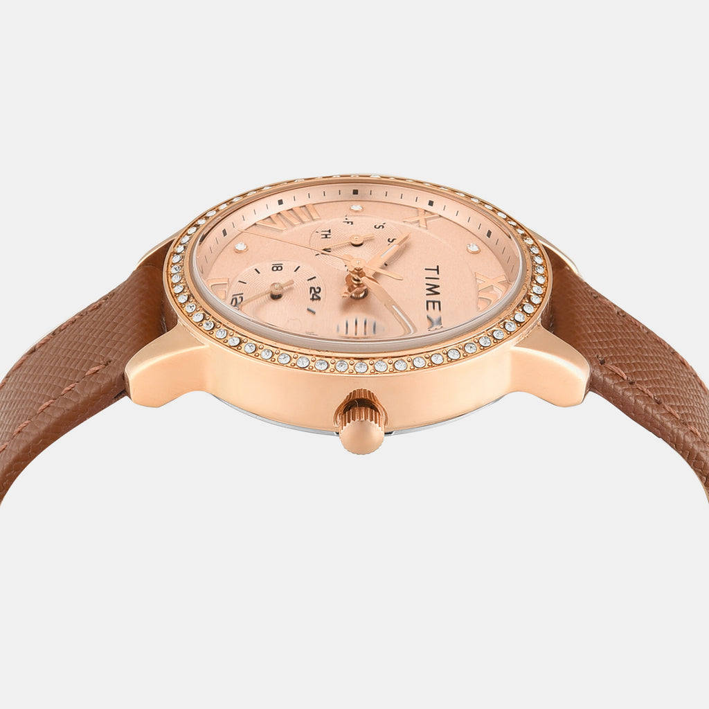 Trendline Women Quartz Rose Gold Dial Multi-Function Leather Watch TWEL29000