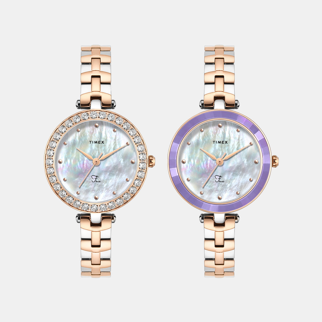 Fria Women Quartz Mother Of Pearl Dial Analog Brass Watch TWEL29202