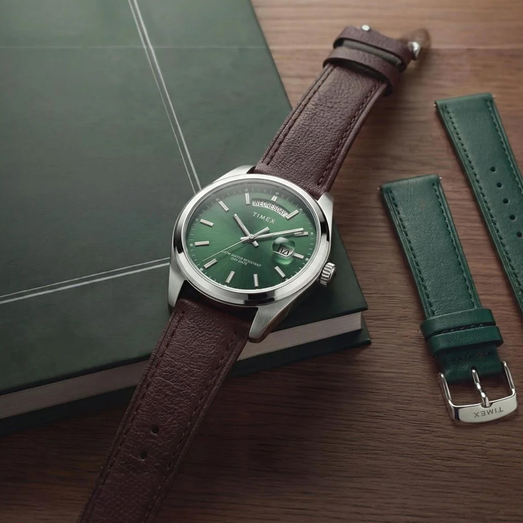 Men Quartz Green Dial Analog Leather Watch TWG068800UJ