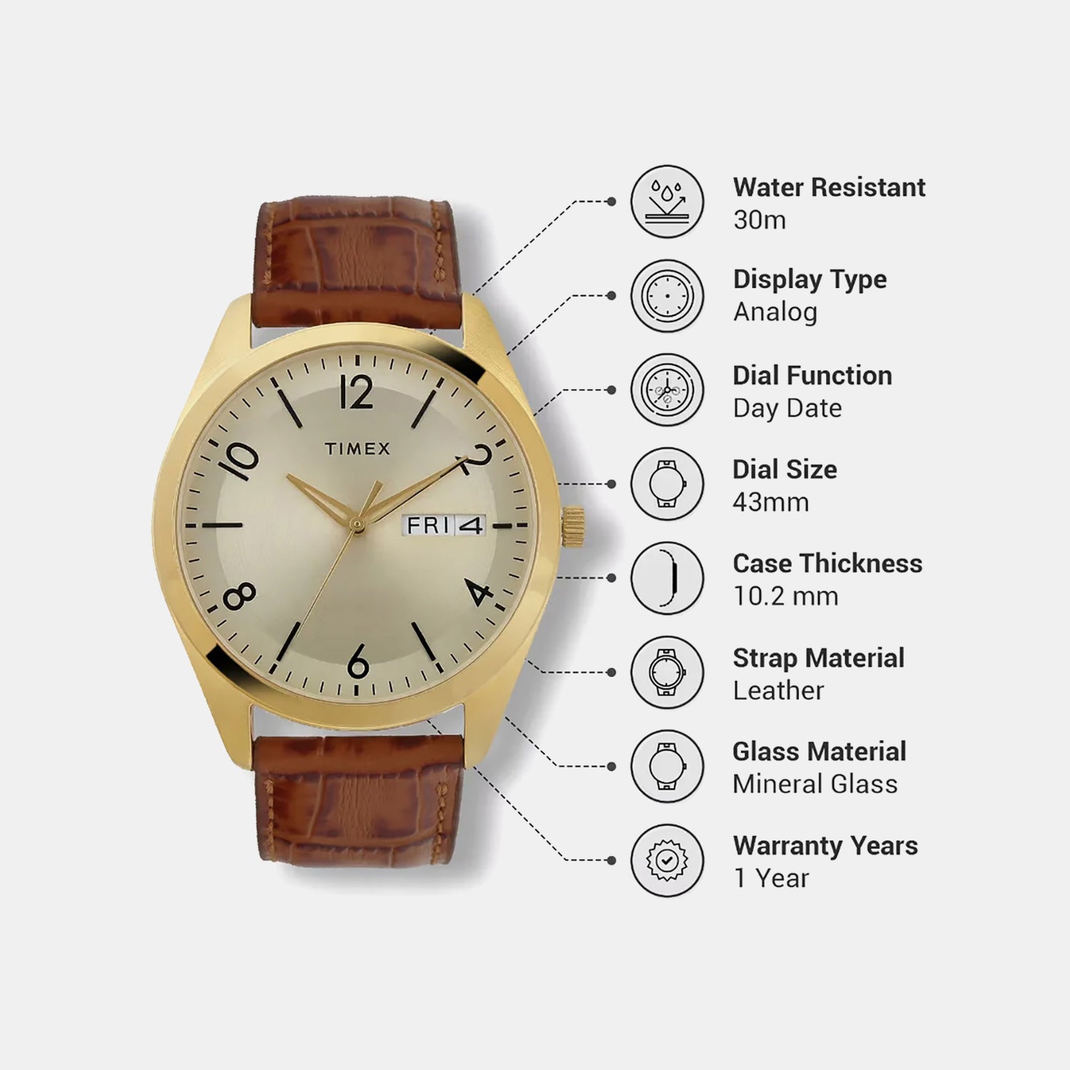 Classics Men Quartz Dial Analog Leather Watch TWTG10400