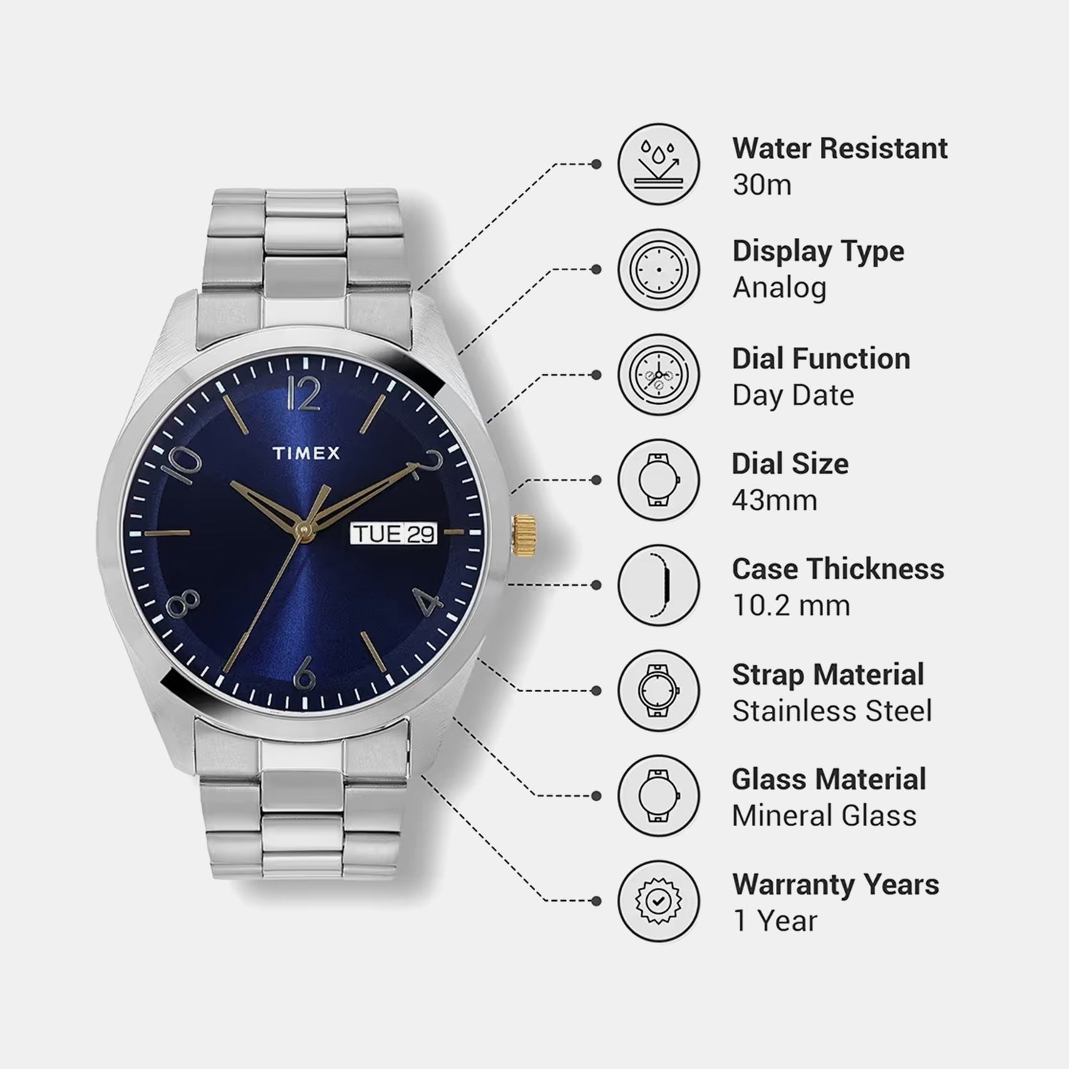 Classics Men Quartz Dial Analog Stainless Steel Watch TWTG10402