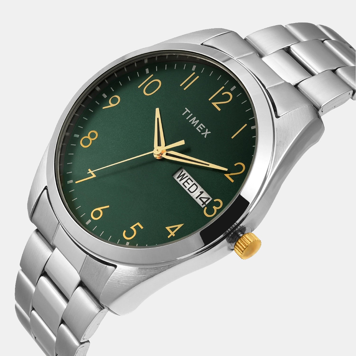 Fashion Men Quartz Green Dial Analog Stainless Steel Watch TWTG10421