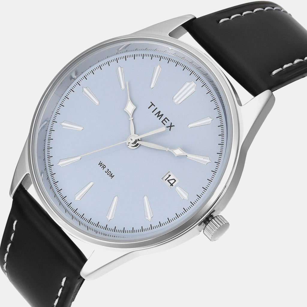 Fashion Men Quartz Blue Dial Analog Leather Watch TWTG12600