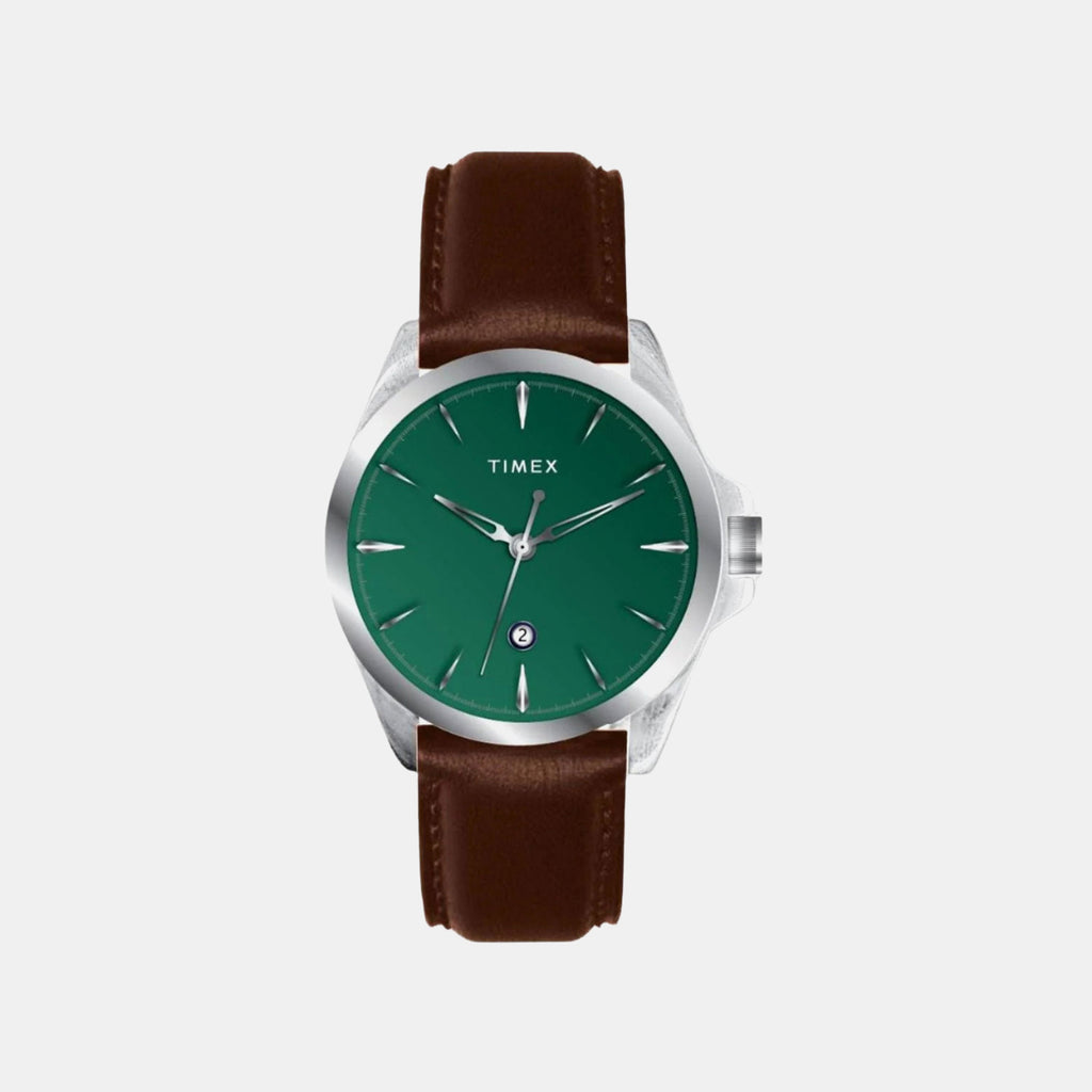 Fashion Men Quartz Green Dial Analog Leather Watch TWTG12700