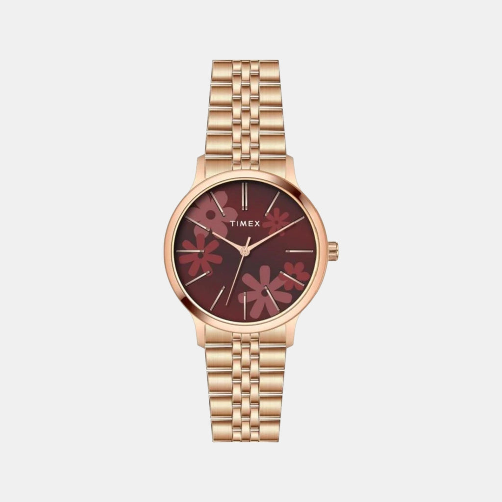 Floret Women Quartz Maroon Dial Analog Stainless Steel Watch TWTL12314