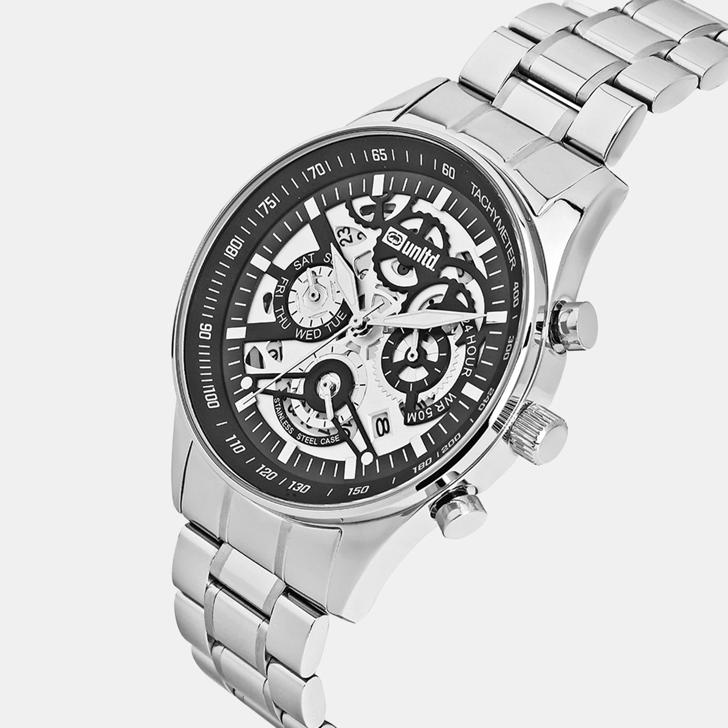 Men Quartz Silver Dial Multi-Function Stainless Steel Watch UNG010001