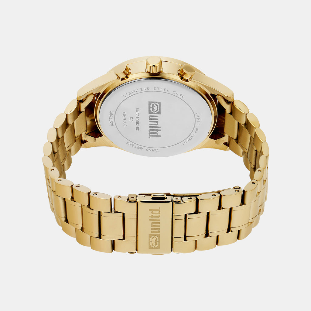 Men Quartz Gold Dial Multi-Function Stainless Steel Watch UNG010002