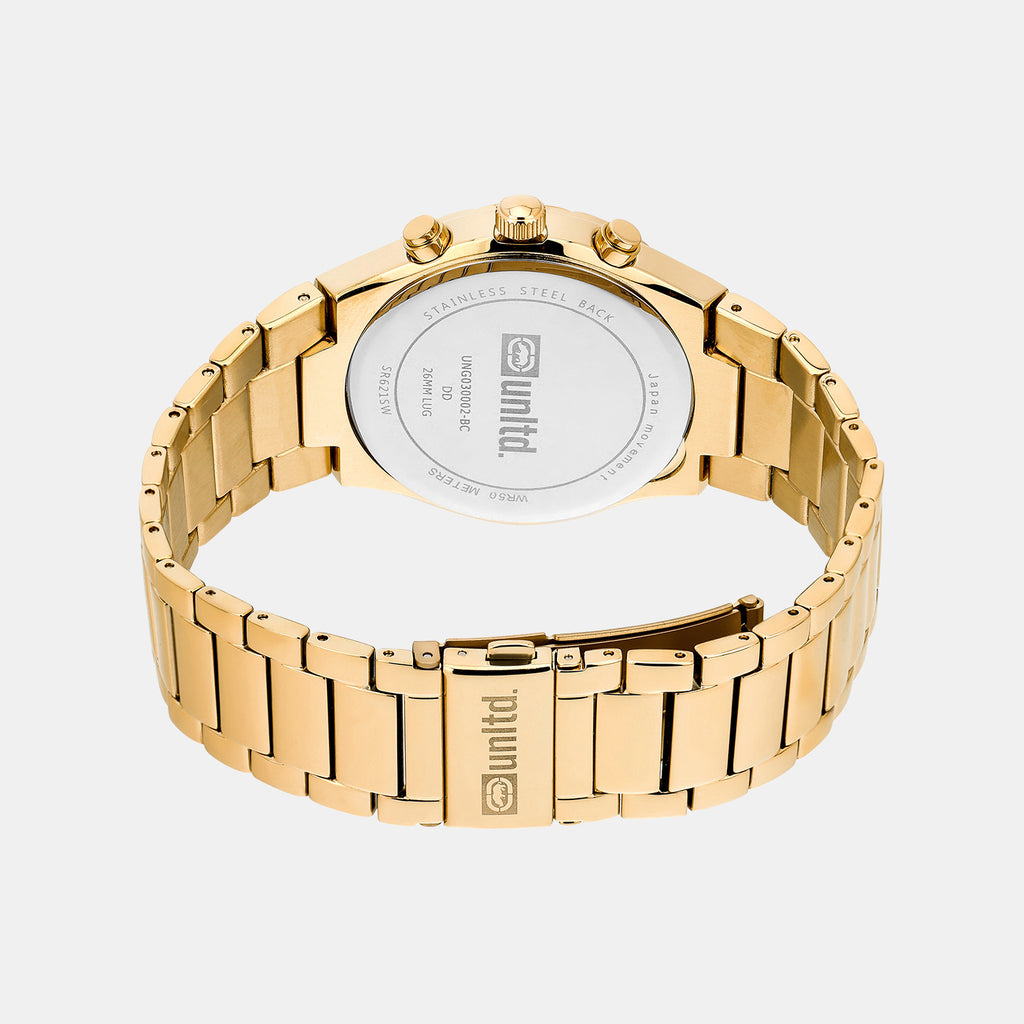 Men Quartz Gold Dial Multi-Function Stainless Steel Watch UNG030002
