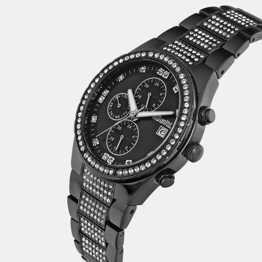 Men Quartz Black Dial Multi-Function Stainless Steel Watch UNG030004
