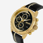 Men Quartz Black Dial Multi-Function Leather Watch UNG050002