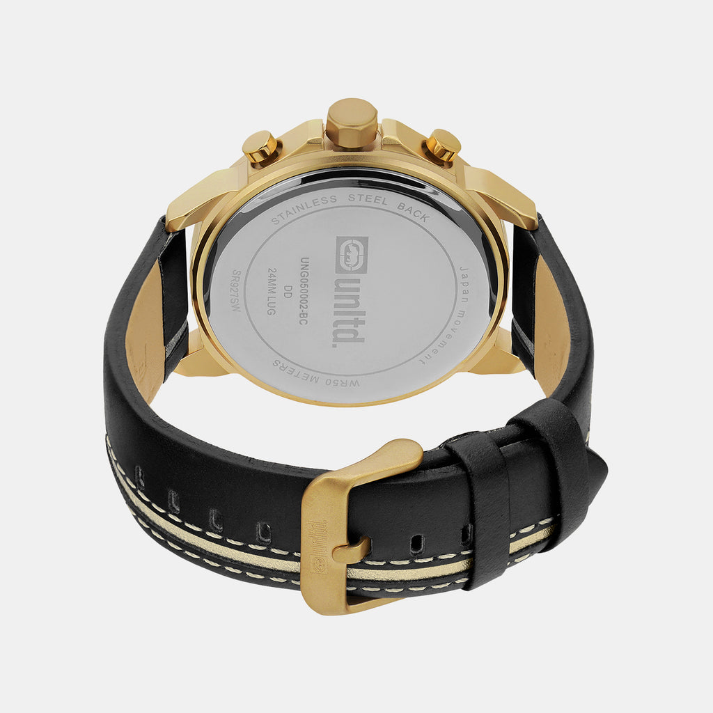 Men Quartz Black Dial Multi-Function Leather Watch UNG050002