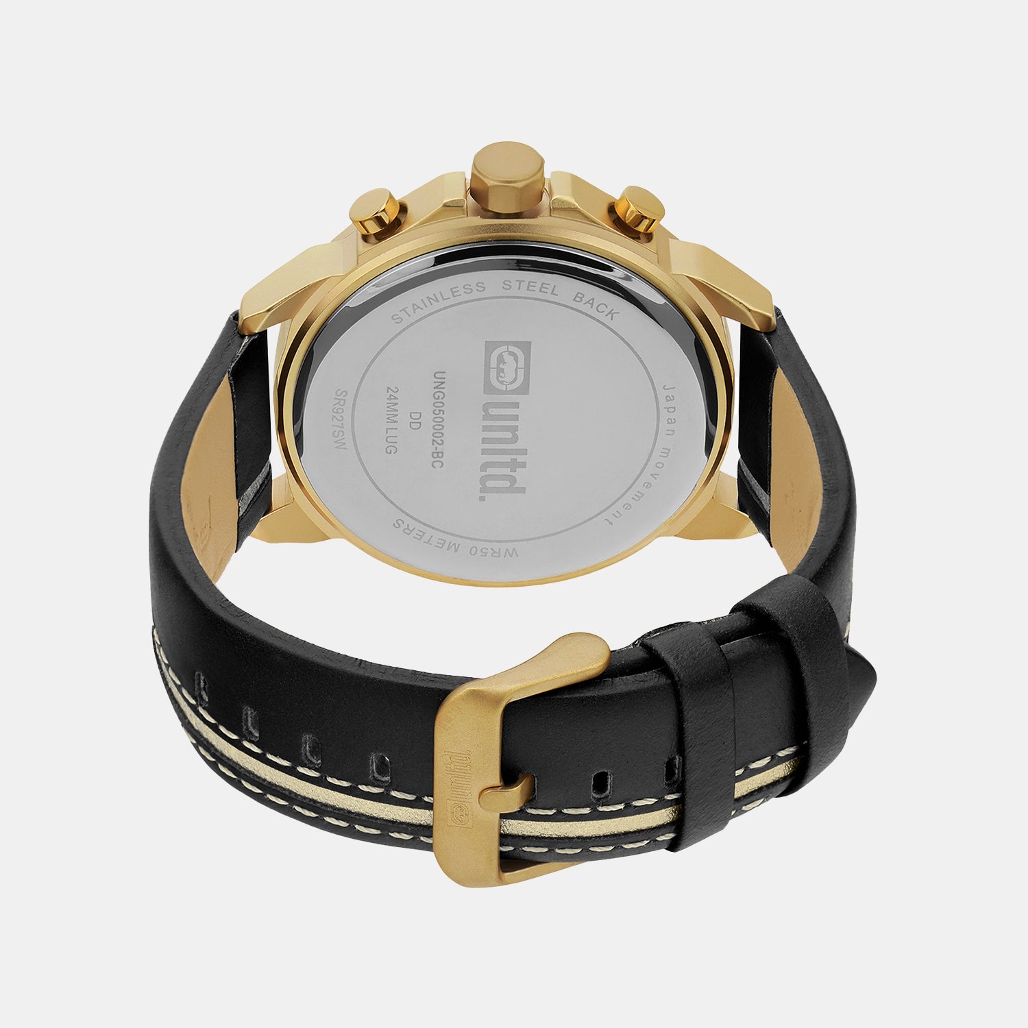Men Quartz Black Dial Multi-Function Leather Watch UNG050002