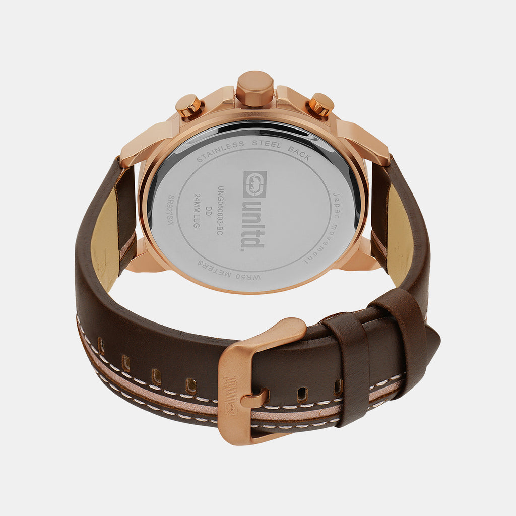 Men Quartz Brown Dial Multi-Function Leather Watch UNG050003