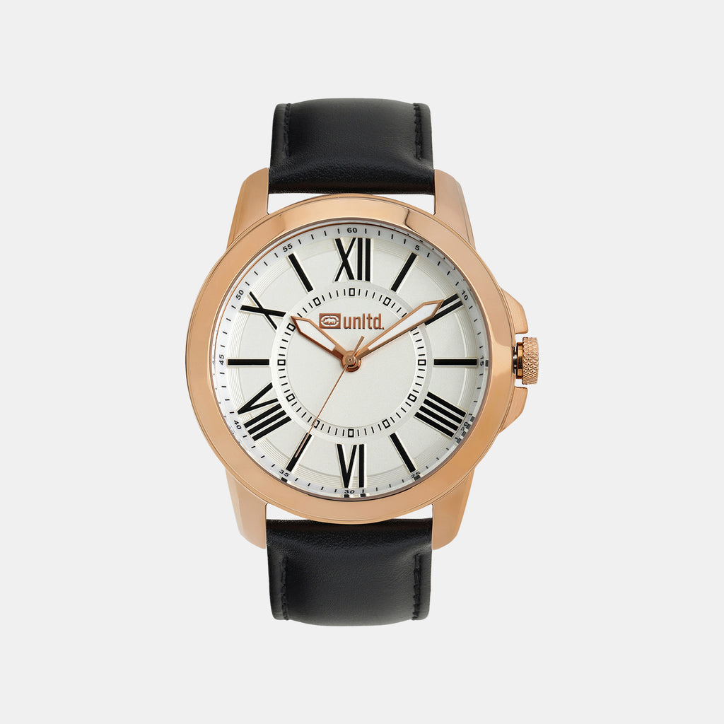 Men Quartz White Dial Analog Leather Watch UNG060002