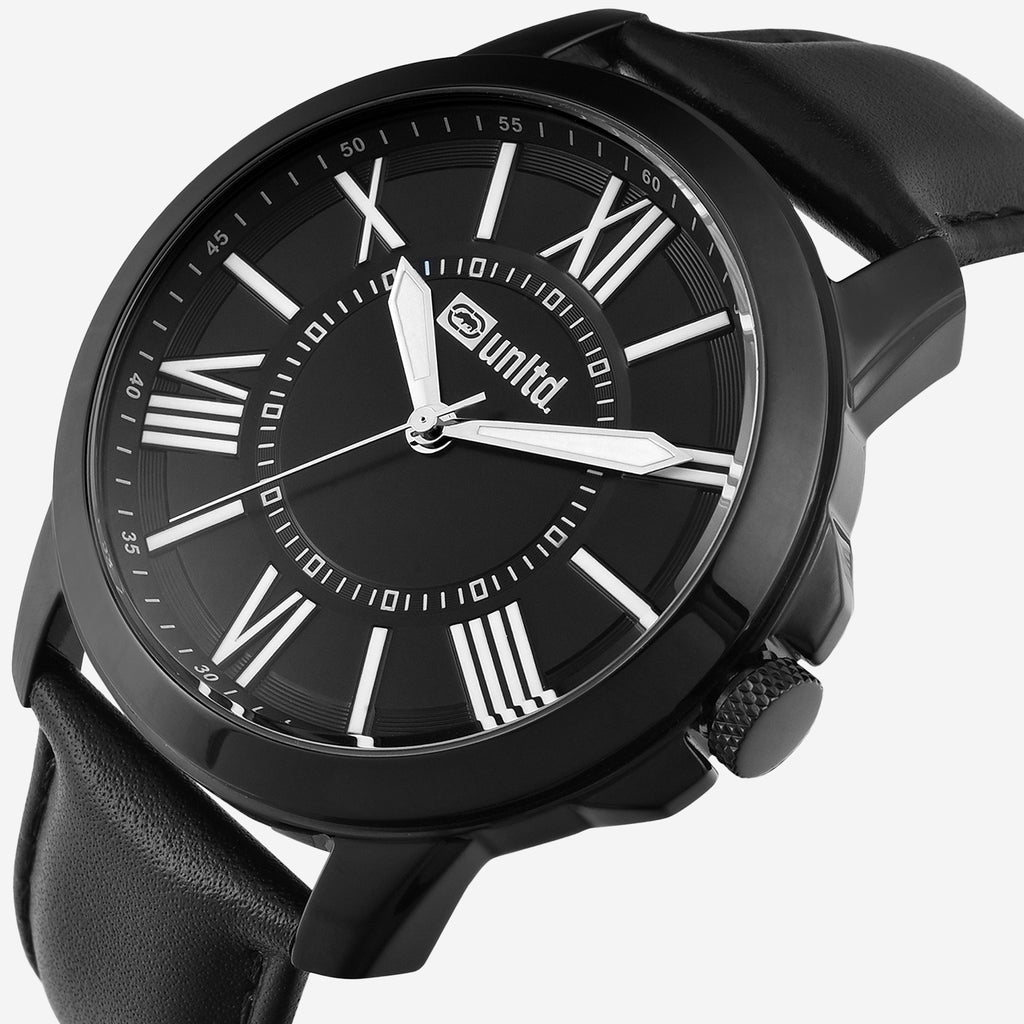Men Quartz Black Dial Analog Leather Watch UNG060003
