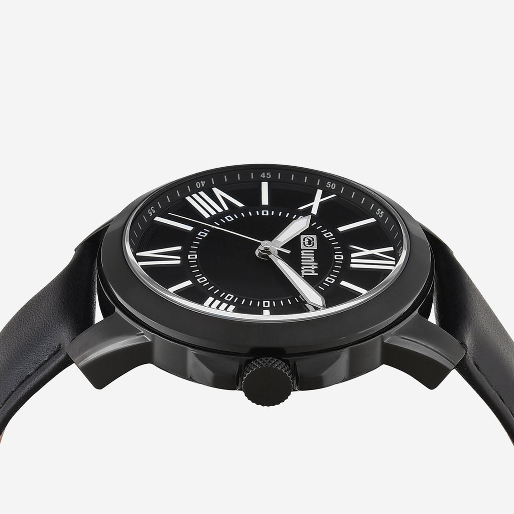 Men Quartz Black Dial Analog Leather Watch UNG060003