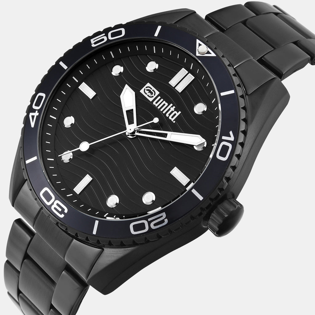Men Quartz Black Dial Analog Stainless Steel Watch UNG070004