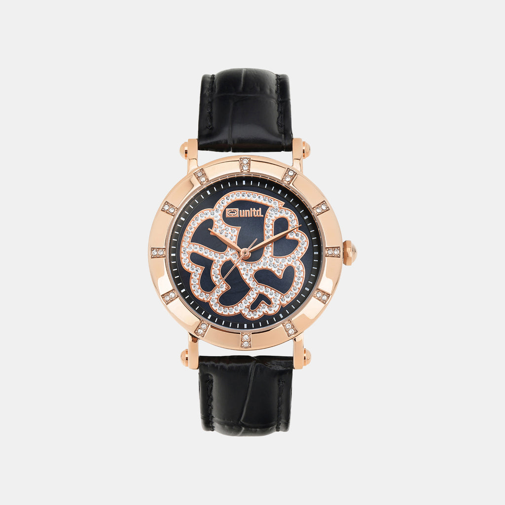 Women Quartz Black Dial Analog Leather Watch UNL010002