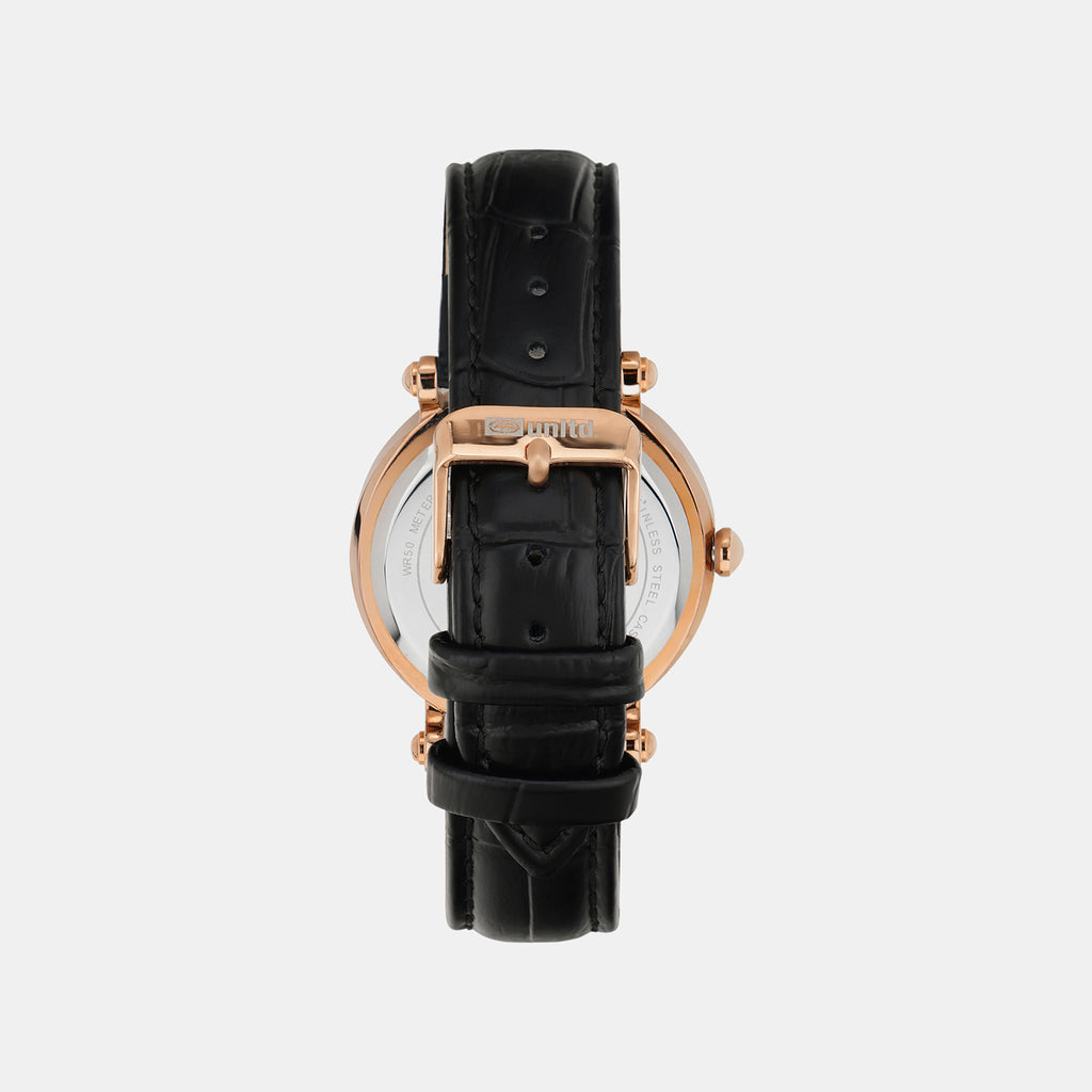 Women Quartz Black Dial Analog Leather Watch UNL010002
