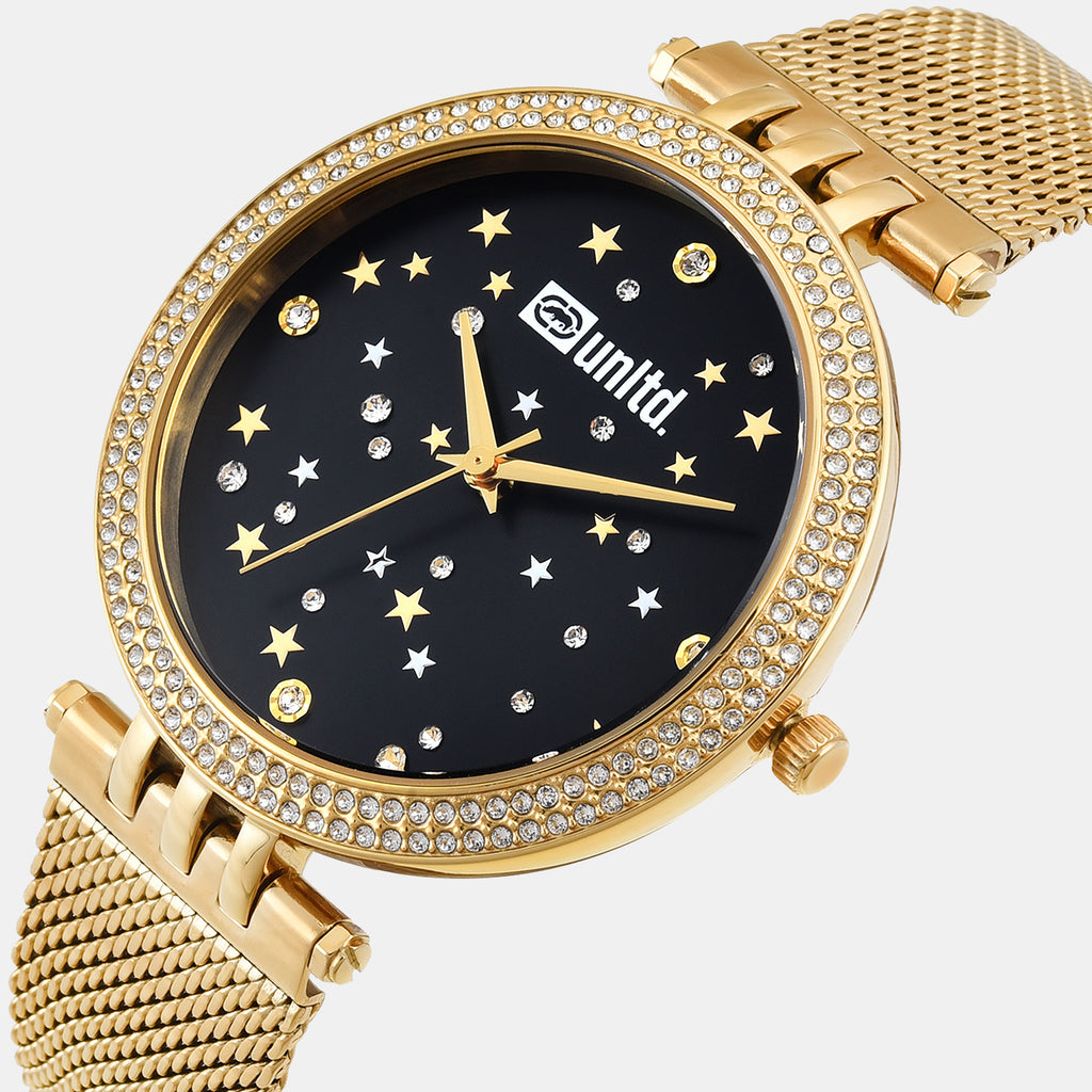 Women Quartz Black Dial Analog Stainless Steel Watch UNL030002