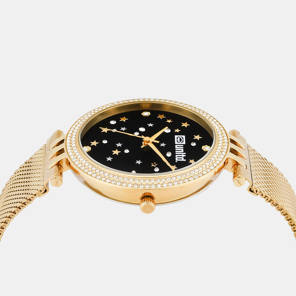 Women Quartz Black Dial Analog Stainless Steel Watch UNL030002