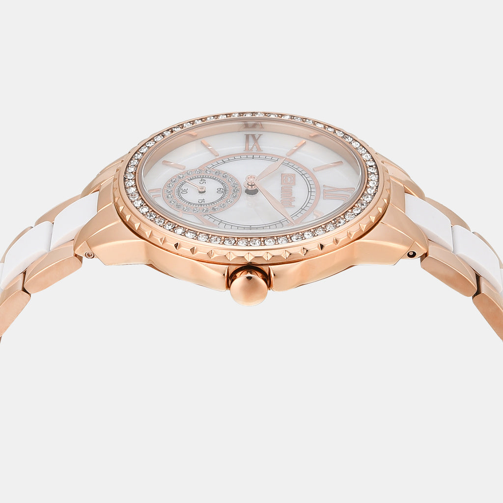 Women Quartz Silver Mother Of Pearl Dial Analog Stainless Steel Watch UNL040002