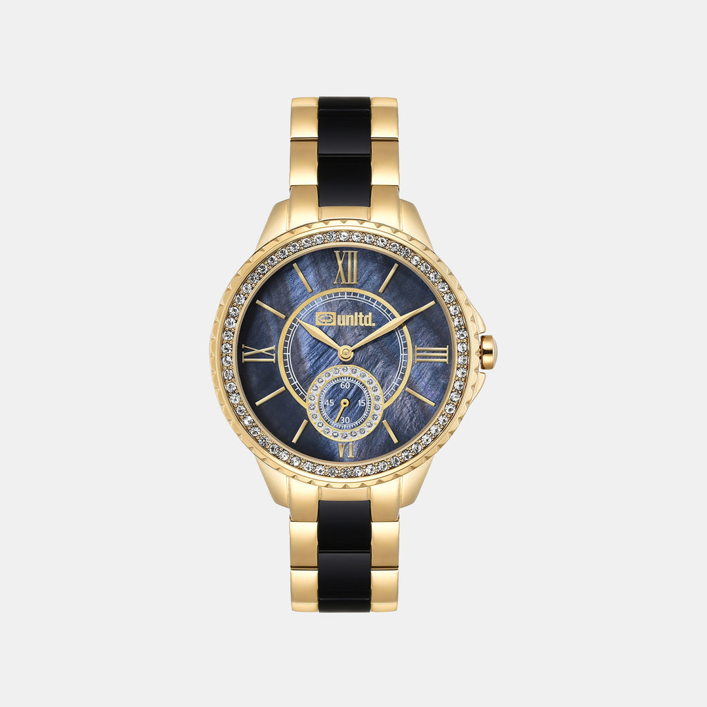 Women Quartz Black Mother Of Pearl Dial Analog Stainless Steel Watch UNL040003
