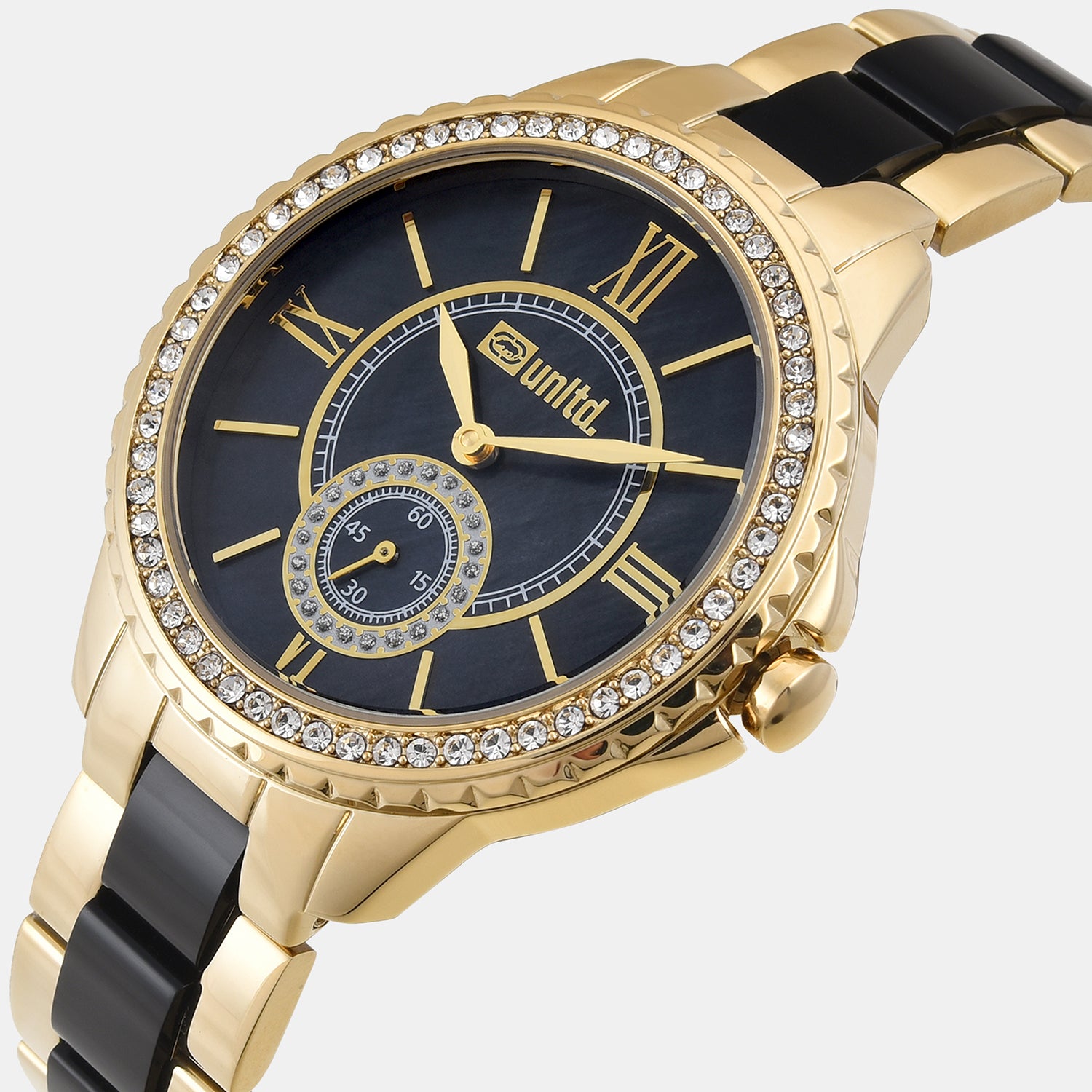 Women Quartz Black Mother Of Pearl Dial Analog Stainless Steel Watch UNL040003