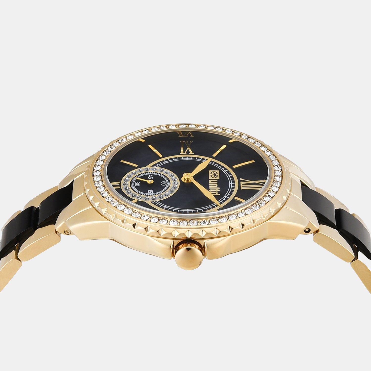Women Quartz Black Mother Of Pearl Dial Analog Stainless Steel Watch UNL040003